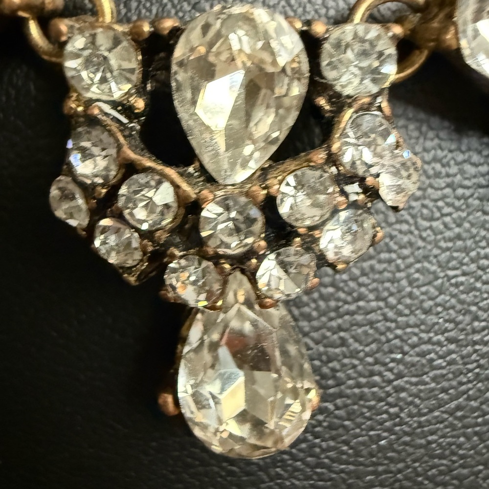 Gold Tone Necklace with Prong Set Crystals - Picture 9 of 14